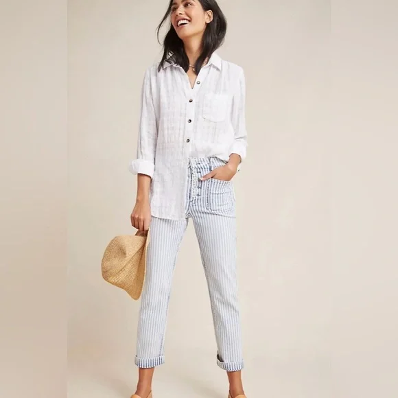 Anthropologie Pilcro Gauzy White Shirt• Sz 6 - Picture 2 of 9